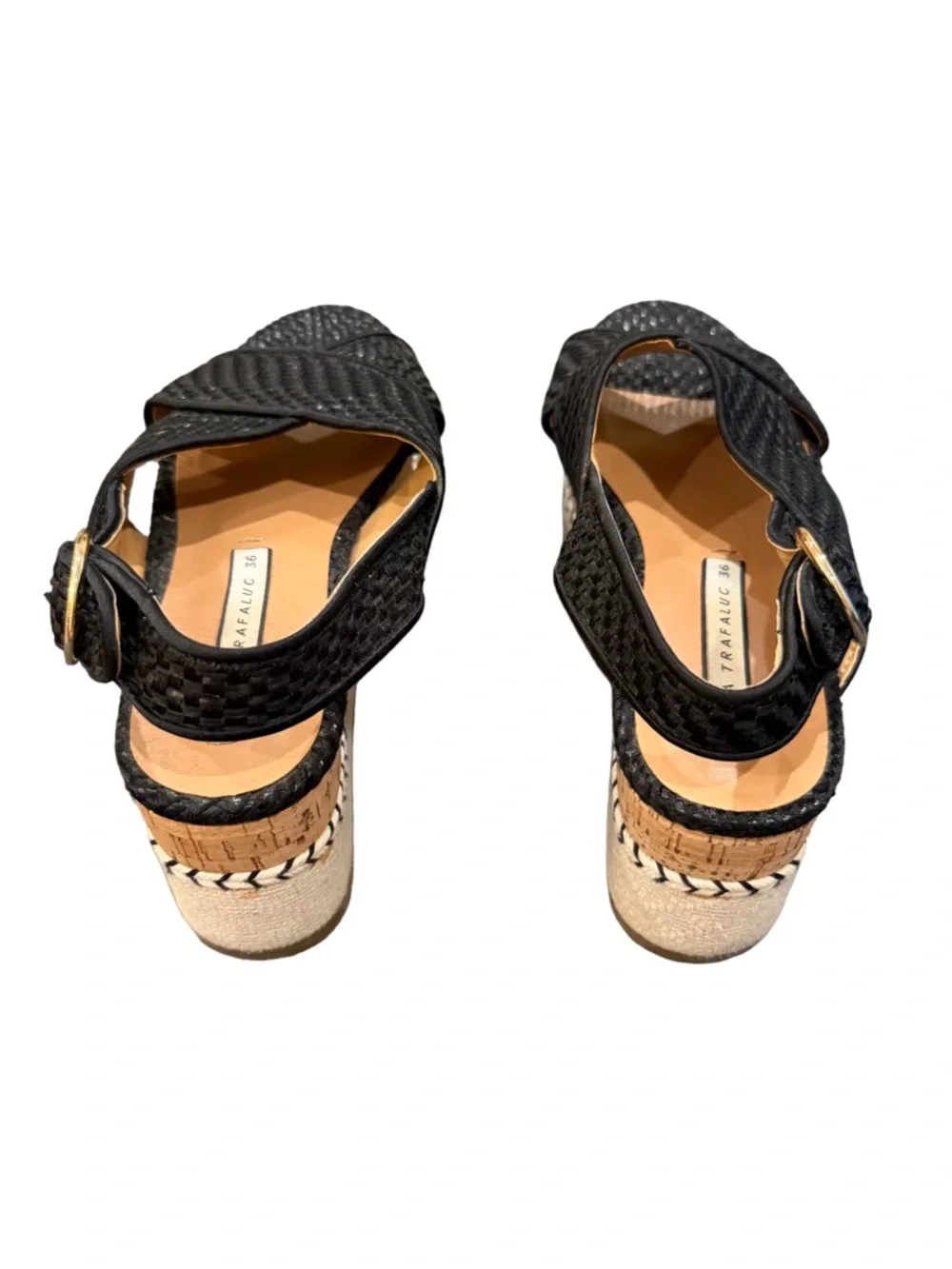 Zara Woven Platform Espadrille Sandals Black NWOT Size 36